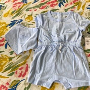 Baby gap  baby blue romper& bib set NWT